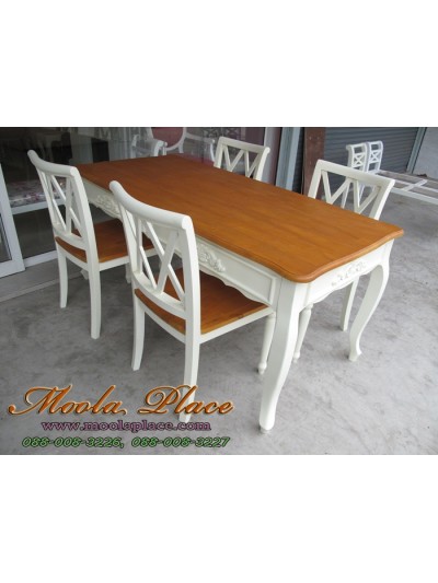โต๊ะรับประทานอาหาร สไตล์วินเทจ ท๊อปทำสีไม้ มีลิ้นชัก 4 ลิ้นชักรอบโต๊ะ ขนาด 160 x 90 x 75 ซม.