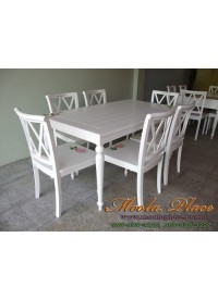 โต๊ะรับประทานอาหาร สีขาวสไตล์วินเ เพ้นลายกุหลาบ ขนาด 160 x 90 x 75