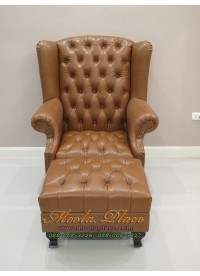 โซฟา Wing Chair 1 ที่นั่ง ขาสิงห์ พร้อมที่สตูลวางเท้า บุหนัง PU สามารถเปลี่ยนสีหนังหรือตัวผ้าได้