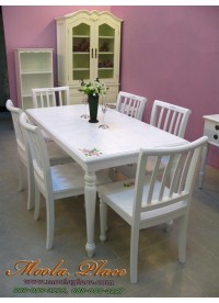 โต๊ะรับประทานอาหาร สีขาวสไตล์วินเทจ เพ้นลายกุหลาบ ขนาด 160 x 90 x 75