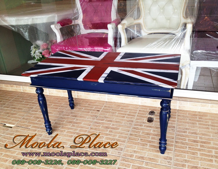 โต๊ะกลางขากลึงทำสีขัดถลอกลายธงชาติอังกฤษ วินเทจ vintage furniture