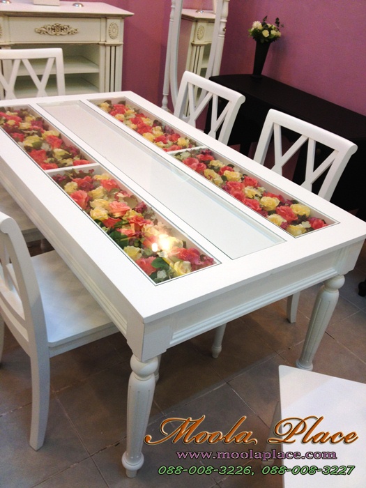 โต๊ะรับประทานอาหาร สีขาวสไตล์วินเทจ 