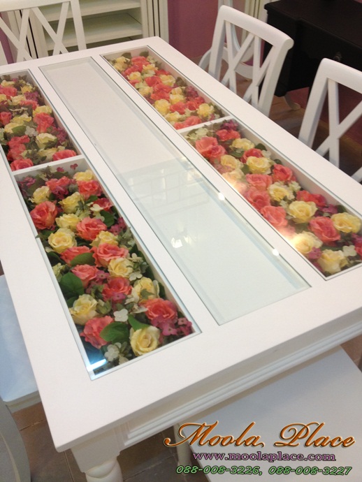 โต๊ะรับประทานอาหาร วินเทจ ท๊อปกระจก