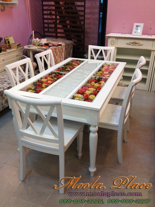 โต๊ะรับประทานอาหาร สีขาวสไตล์วินเทจ 