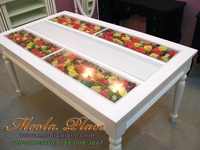 โต๊ะรับประทานอาหาร สีขาวสไตล์วินเทจ 