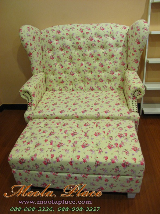 โซฟา Wing Chair สไตล์วินเทจ ลายดอกวินเทจ