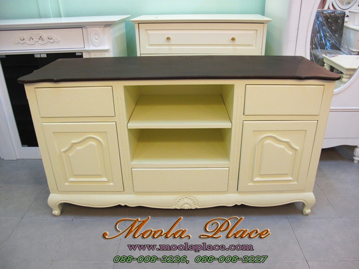 ชั้นวางทีวี วินเทจ สีขาว Sideboard เฟอร์นิเจอร์วินเทจ หลุยส์