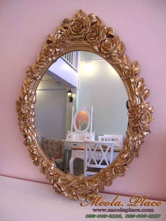 กรอบกระจกแกะลายกุหลาบสไตล์วินเทจ ขนาด 89 x 67 ซม. โพลียูรีเทน