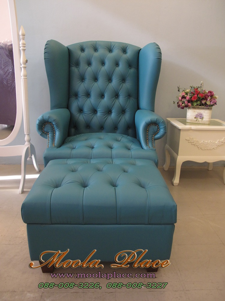 โซฟา Wing Chair สไตล์วินเทจ โซฟา Wing Chair ขาสิงห์ สไตล์วินเทจ บุผ้ากำมะหยี่ พร้อมที่วางเท้า  โซฟา Wing Chair สไตล์วินเทจ  โซฟา Wing Chair สไตล์วินเทจ โซฟาวินเทจ  โซฟา อาร์มแชร์ เจ้าหญิง โซฟาหรู