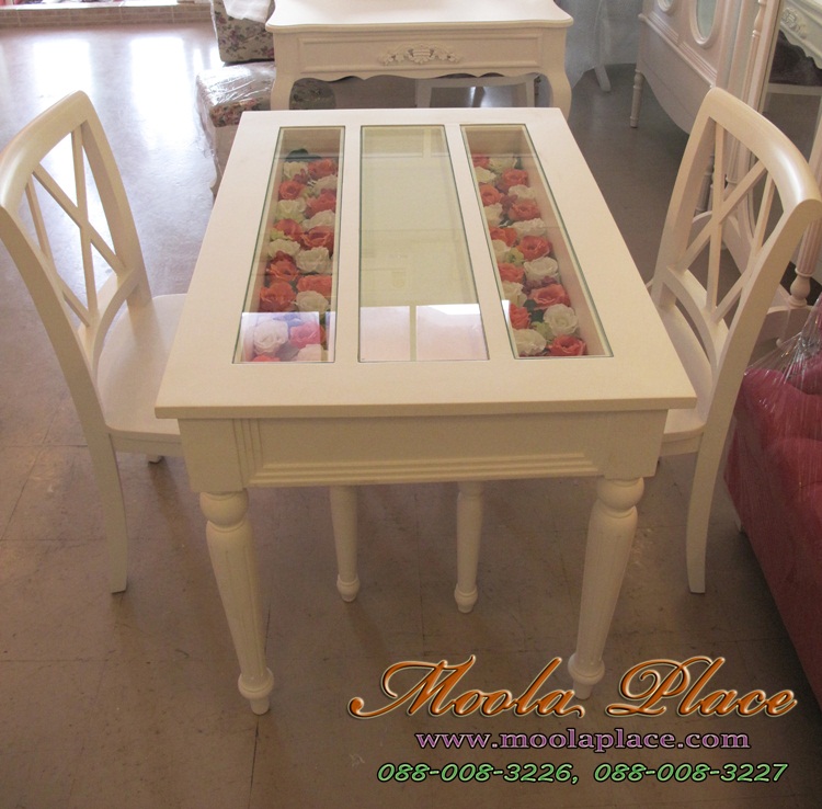 โต๊ะรับประทานอาหาร สีขาวสไตล์วินเทจ แบบโต๊ะอาหหารวินเทจ