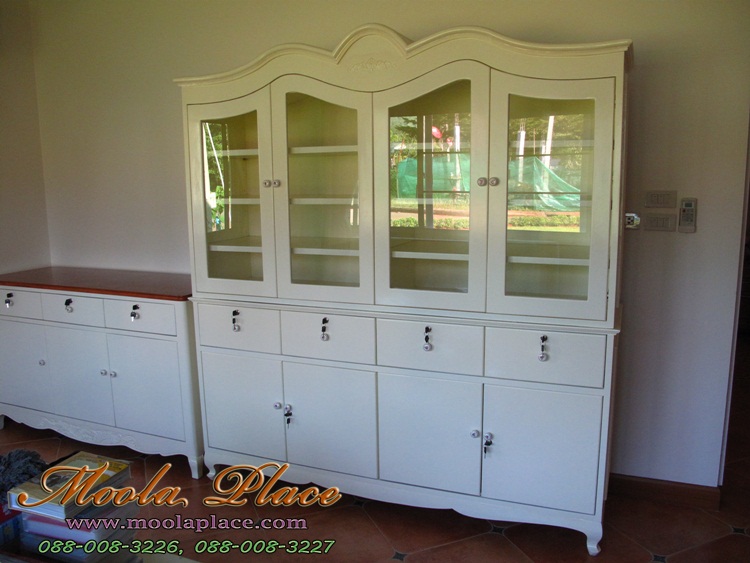 ตู้โชว์วินเทจ ตู้โชว์ 2 ตอน สไตล์วินเทจ ทรงโค้ง ขนาด 180 x 45 x 190