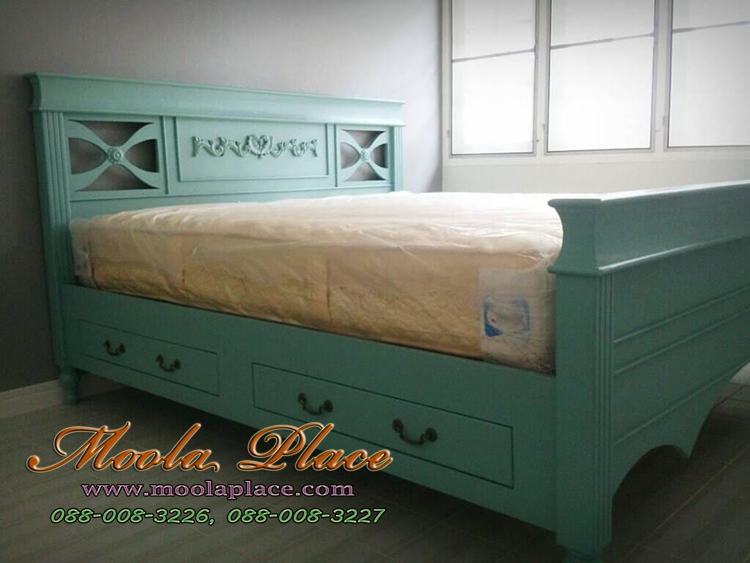 แต่งห้องนอนสไตล์หวานๆ เจ้าหญิง เตียงนอนสไตล์วินเทจ เตียงนอนมีลิ้นชัก ขนาด 6 ฟุต