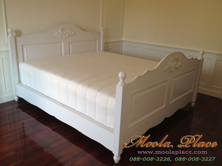 เตียงนอนสไตล์วินเทจ หัวเตียงและปลายเตียงแกะสลัก ขนาด 6 ฟุต เตียงนอนสไตล์วินเทจสีขาวตียงนอนสไตล์วินเทจ , เตียงนอนสีขาว เตียงวินเทจ เตียงนอนสีขาว