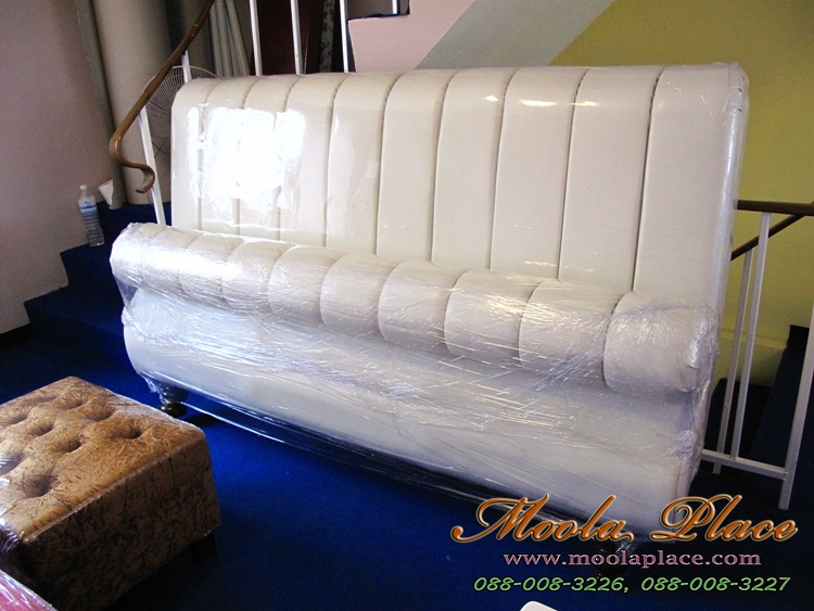 เตียงนอน หุ้มหนัง PU ขนาด 6 ฟุต เตียงนอนสไตล์วินเทจ , เตียงนอนสีขาว