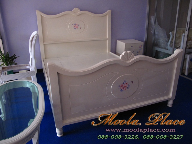 เตียงนอนสไตล์วินเทจ เพ้นท์ลาย ขนาด 5 ฟุต เตียงนอนสไตล์วินเทจ เตียงนอนสไตล์วินเทจสีขาวตียงนอนสไตล์วินเทจ , เตียงนอนสีขาว เตียงวินเทจ เตียงนอนสีขาว