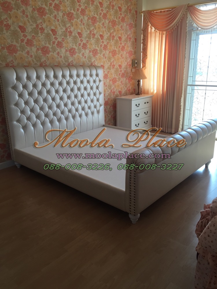 เตียงนอนบุหนัง เฟอร์นิเจอร์วินเทจเตียงนอนเจ้าหญิง