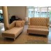 โซฟา Wing Chair สไตล์วินเทจ 2 ที่นั่ง ขากลึง ดึงกระดุม หุ้มด้วยผ้ากำมะหยี่นำเข้าสไตล์เงายับ (ตัวผ้ามีให้เลือกหลายเฉดสี) พร้อมสตูลวางเท้า ขนาด กว้าง 150  x ลึก 85 x สูง 110
