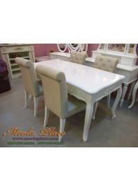โต๊ะรับประทานอาหาร ลิ้นชักหลอก 4 ลิ้นชัก สีขาวสไตล์วินเทจ ขนาด 160 x 90 x 75  ซม.