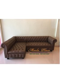 โซฟาเข้ามุม ขากลึง ตอกหมุด บุหนัง PU เย็บกระดุมทั้งตัว ขนาด 240 x 160 ซม.