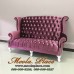 โซฟา Wing Chair ขนาด 180 ซม. ปีกโค้ง ขาสิงห์ บุผ้ากำมะหยี่ ตอกหมุด สวยหรู