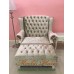 โซฟา Wing Chair บุผ้ากำมะหยี่ พร้อมที่วางเท้า ขนาด กว้าง 120  x ลึก 85 x สูง 110 สามารถเปลี่ยนสีและลายผ้าได้