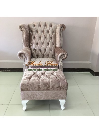 โซฟา Wing Chair 1 ที่นั่ง  ขาสิงห์  ปีกโค้งตอกหมุด พร้อมสตูลขาสิงห์ เข้าเซ็ท