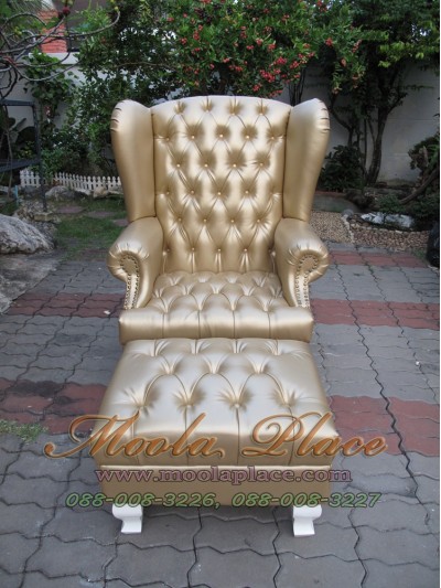 โซฟา Wing Chair 1 ที่นั่ง ขาสิงห์ พร้อมที่สตูลวางเท้า บุหนัง PU สามารถเปลี่ยนสีหนังหรือตัวผ้าได้