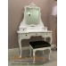 โต๊ะเครื่องแป้งหลุยส์ไม้สักทำสีขาวเดินเงิน ขนาด 120 x50 x75  ซม. พร้อมสตูลหลุยส์ขนาด 50x45x45 ซม.